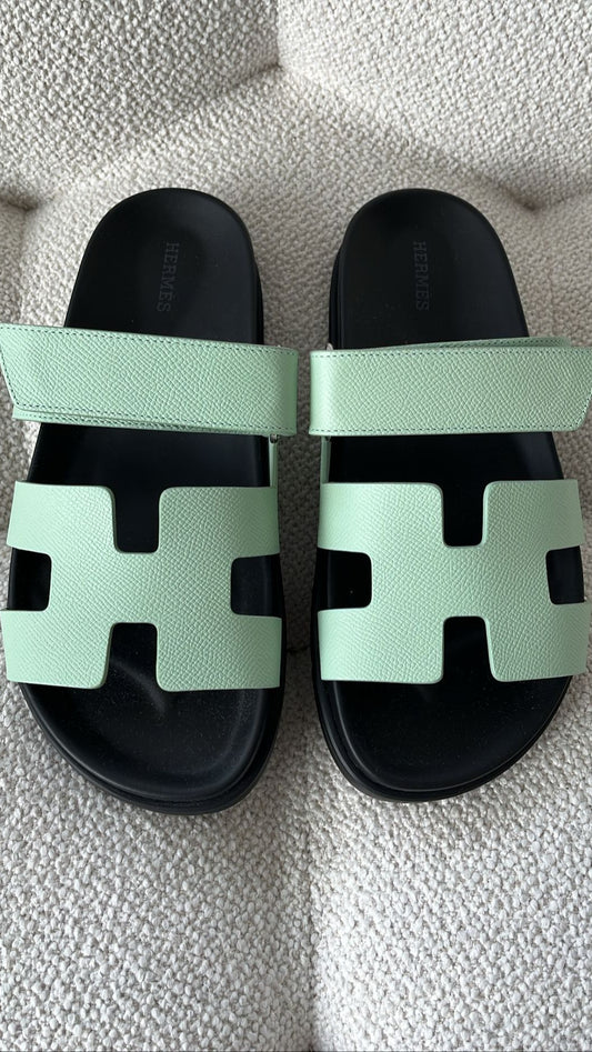 Hermès Chypre Sandals Epsom Vert Jade