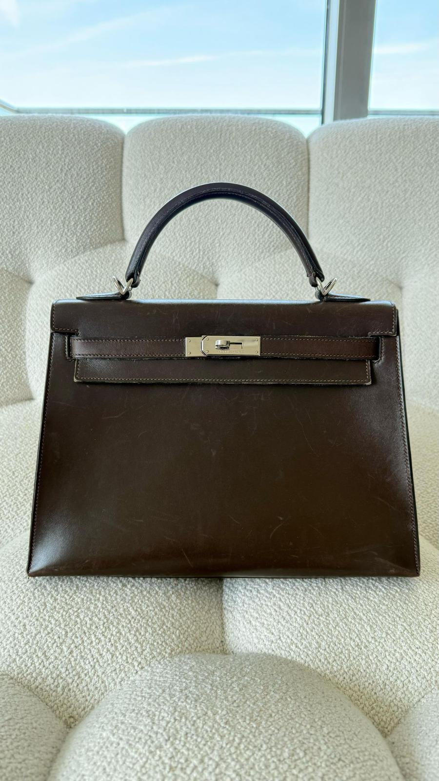 Hermès Kelly 32 Sellier Box Leather Ebene PHW (2007)