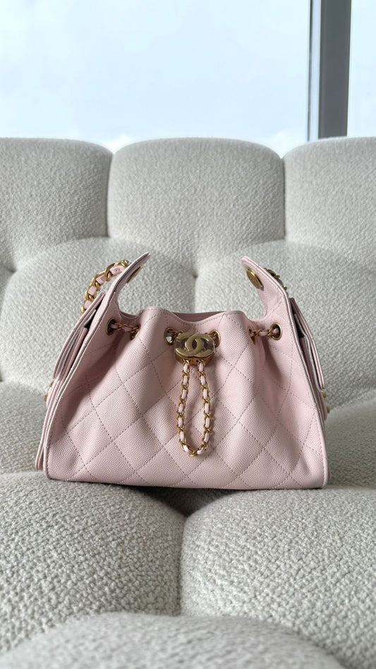 Chanel 25 Mini Handbag Grained Calfskin Light Pink Gold-Tone Metal