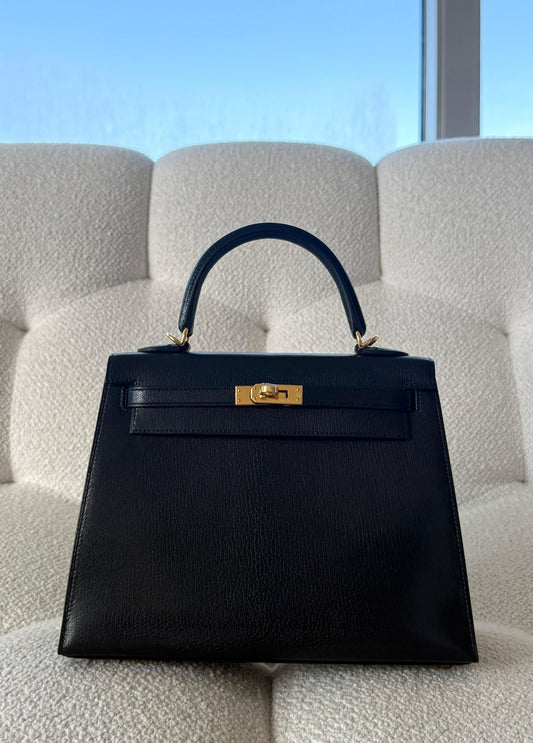 Hermès Kelly 25 Sellier Chèvre Black GHW K