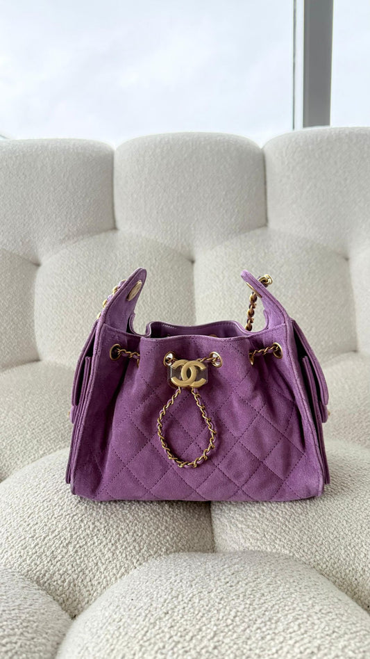 Chanel 25 Mini Handbag Suede Calfskin & Gold-Tone Metal Purple