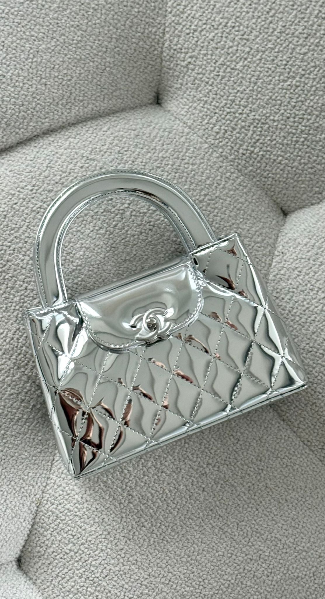 Chanel Mini Shopping “Kelly” Bag Shiny Metallic Calfskin Silver & Silver-Tone Metal