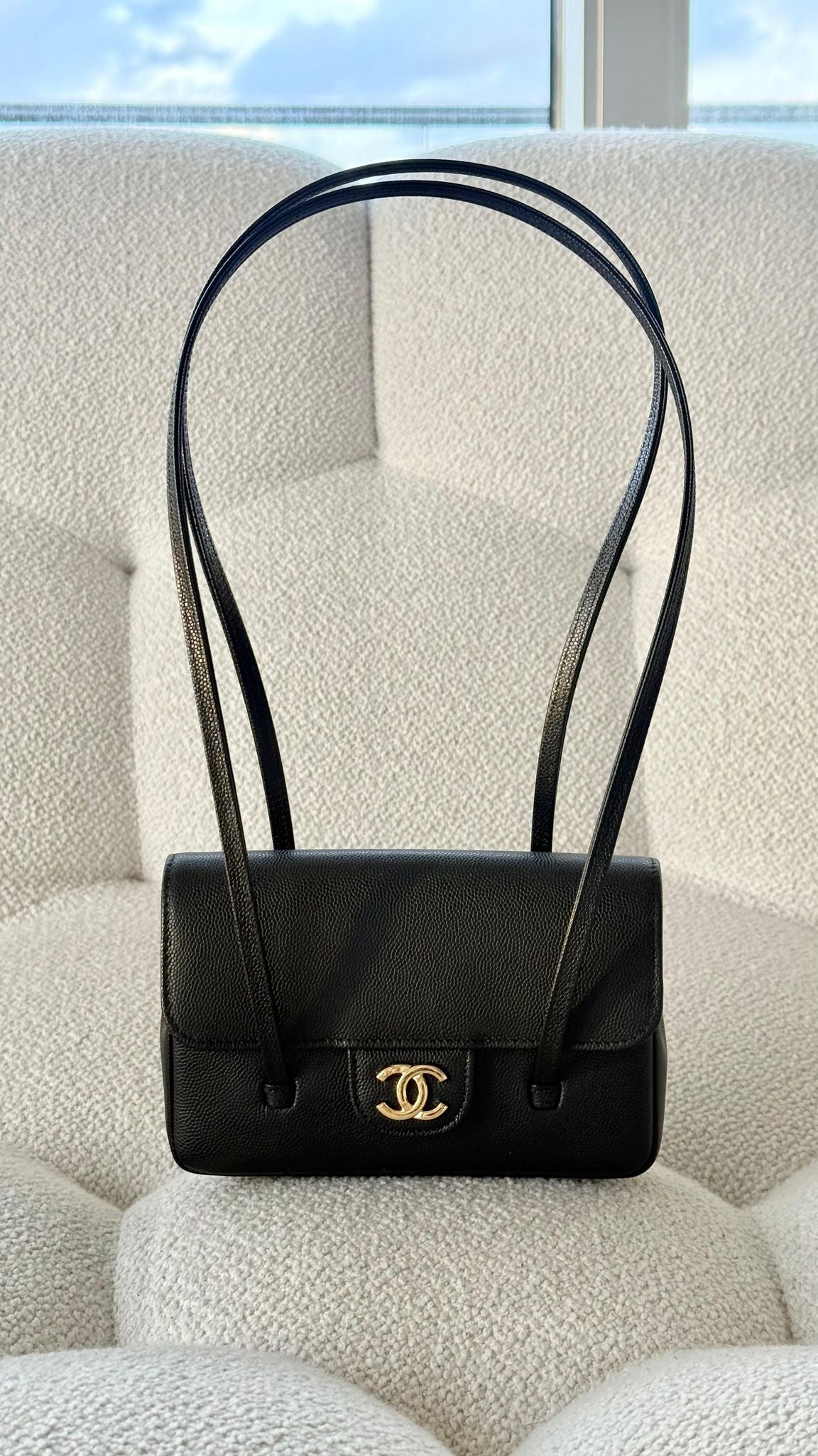 Chanel 26 Mini Clutch with Leather Strap Grained Shiny Calfskin & Gold-Tone Metal Black