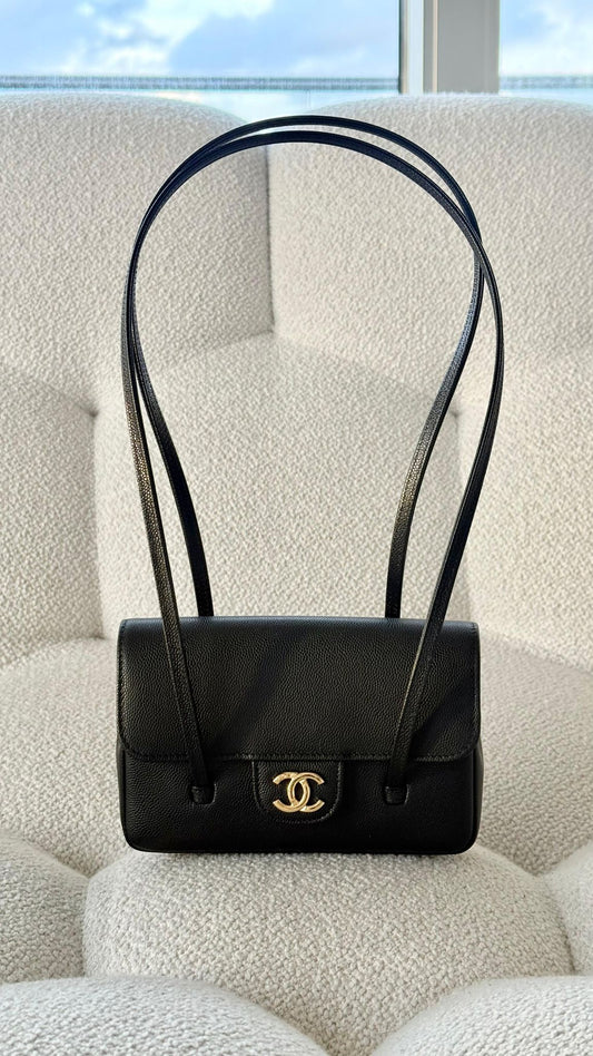 Chanel 26 Mini Clutch with Leather Strap Grained Shiny Calfskin & Gold-Tone Metal Black