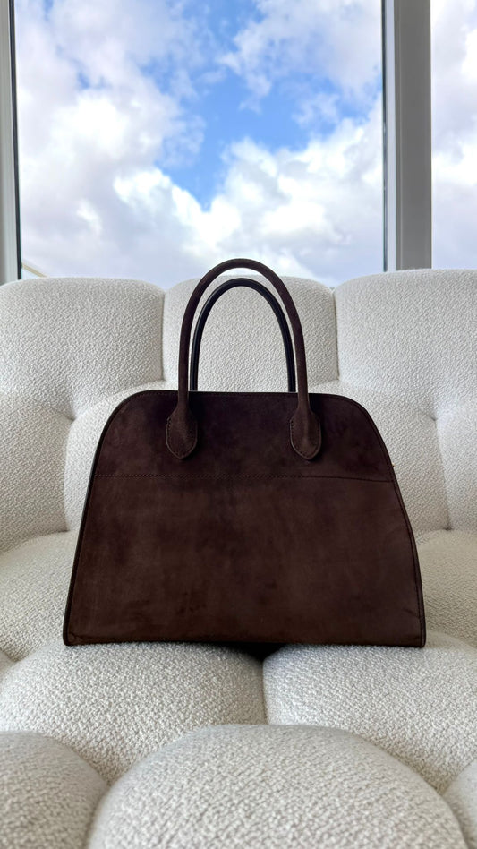 The Row Soft Margaux 12 Suede Moca Gold Plated Hardware