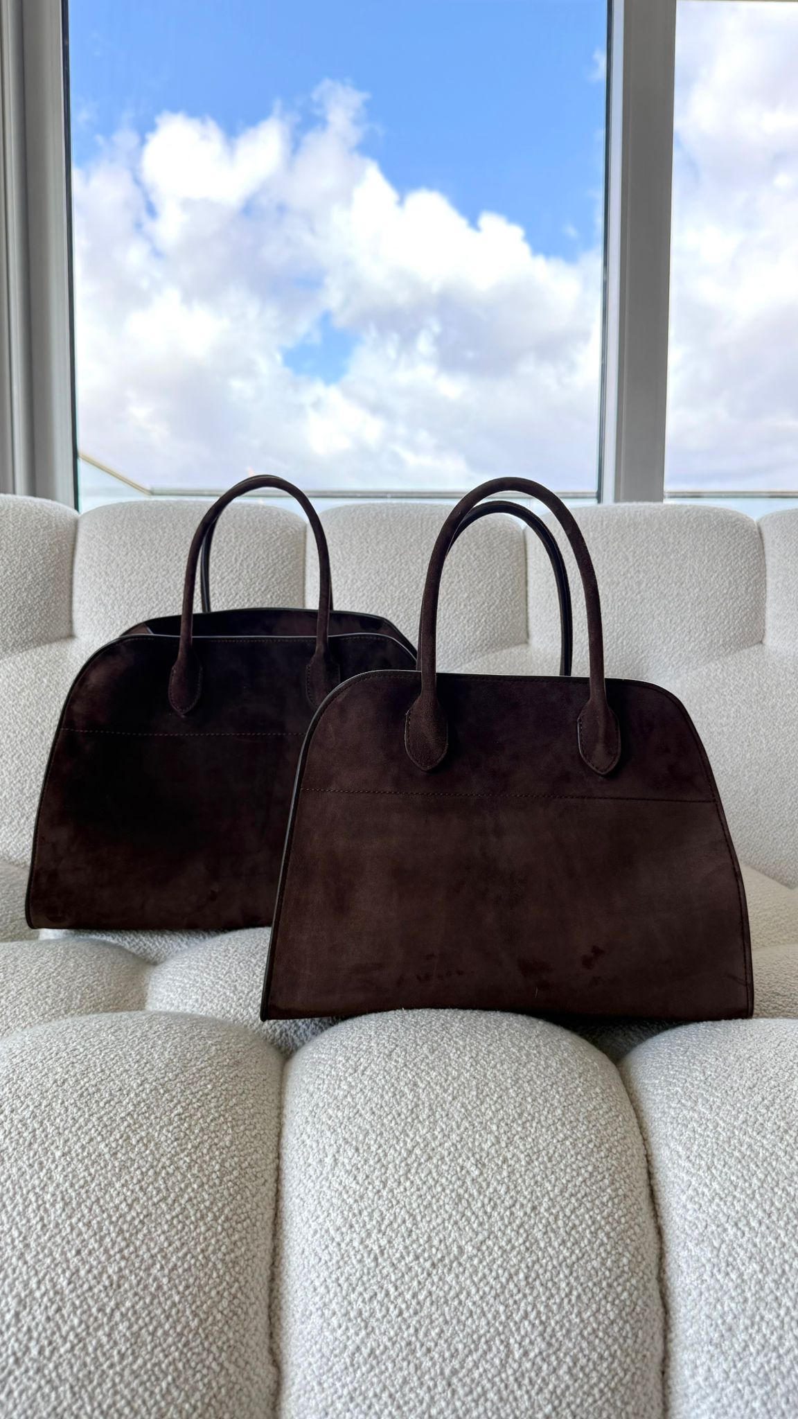 The Row Soft Margaux 12 Suede Moca Gold Plated Hardware