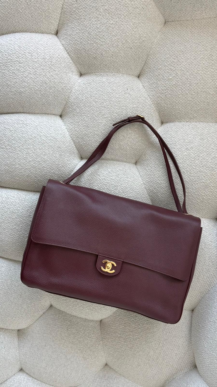 Chanel Maxi Flapbag Grained Calfskin & Gold-Tone Metal Dark Burgundy