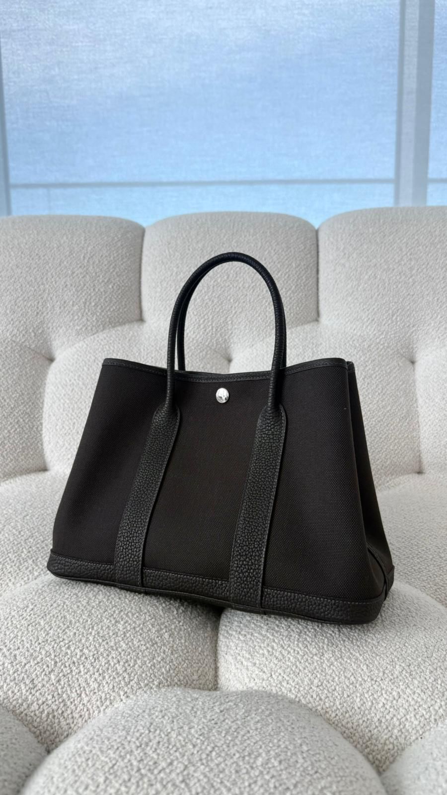 Hermès Garden Party 30 Negonda Leather & Toile H Canvas Bai Brun PHW