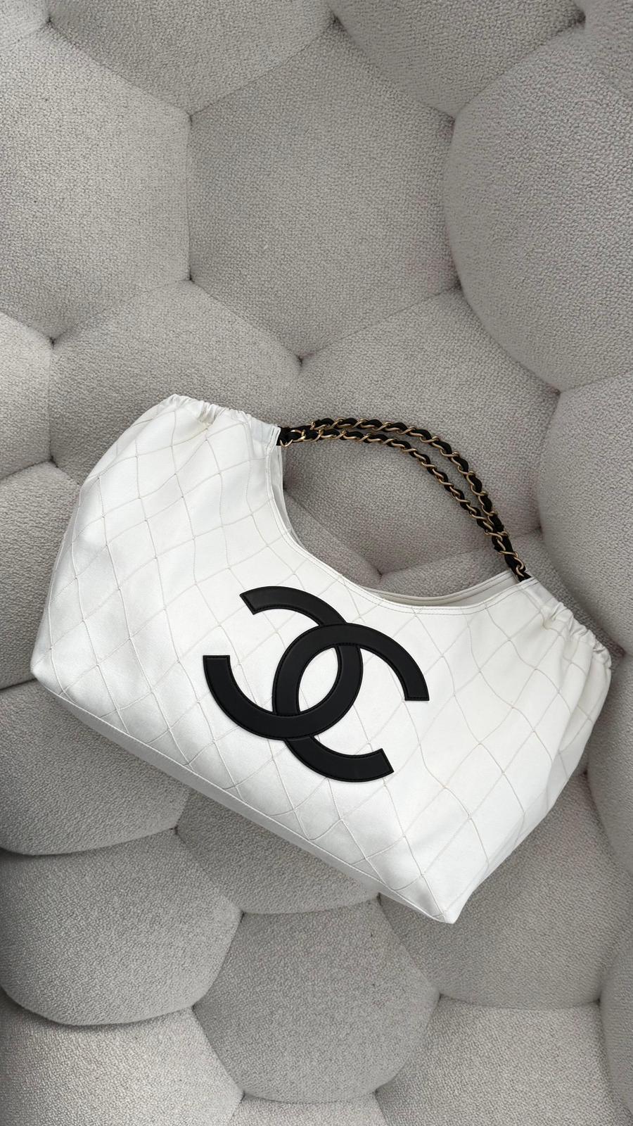Chanel Coco Beach 2026 Small Tote Denim, Calfskin & Gold-Tone Metal Black and White