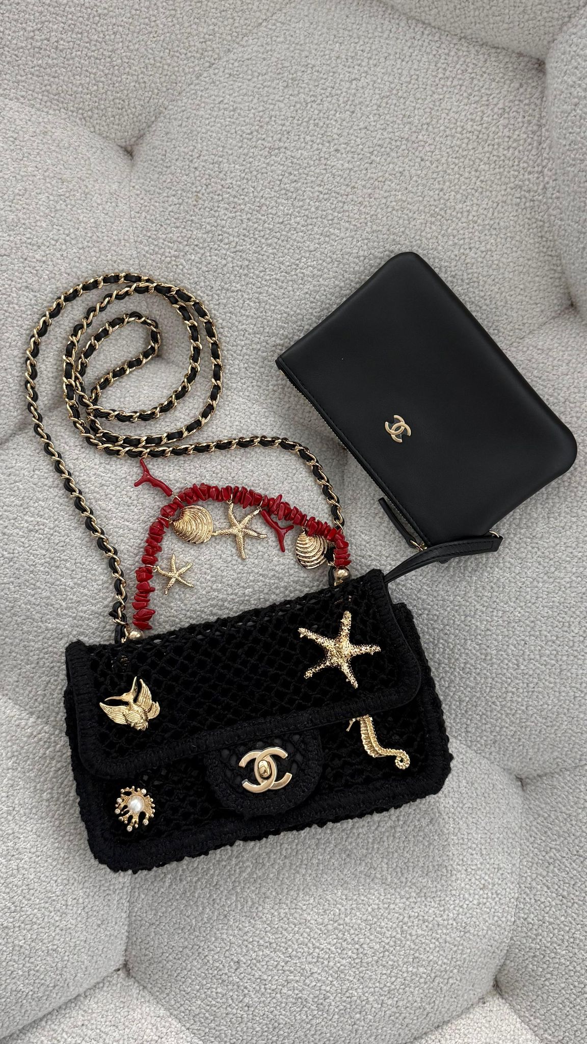 Chanel Coco Beach 2026 Small Flap Bag Mesh, Charms & Gold-Tone Metal Black