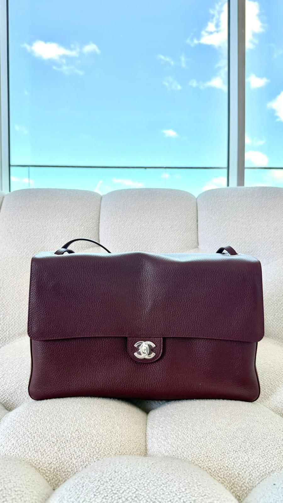 Chanel Spring Summer 2026 Maxi Flapbag Grained Calfskin & Silver-Tone Metal Dark Burgundy