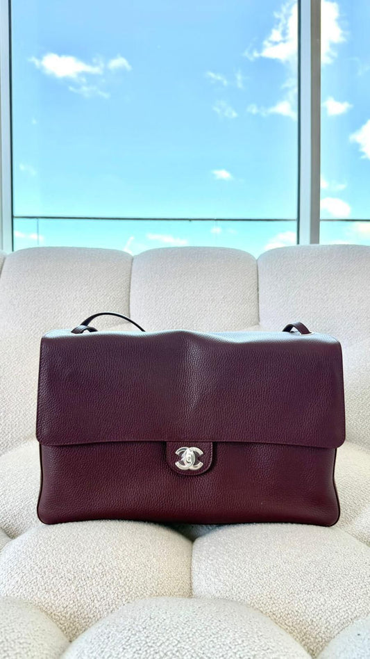 Chanel Spring Summer 2026 Maxi Flapbag Grained Calfskin & Silver-Tone Metal Dark Burgundy