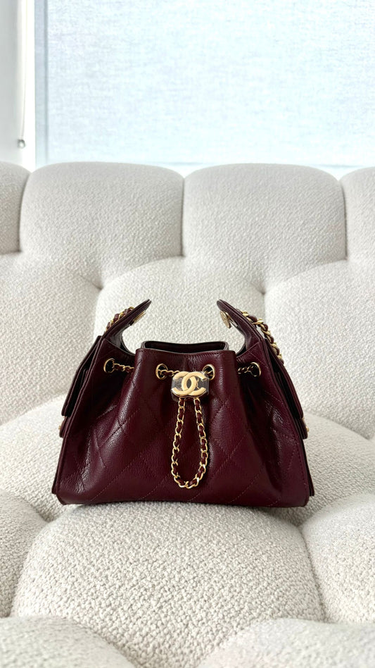 Chanel 25 Mini Handbag Grained Shiny Calfskin & Gold-Tone Metal Burgundy