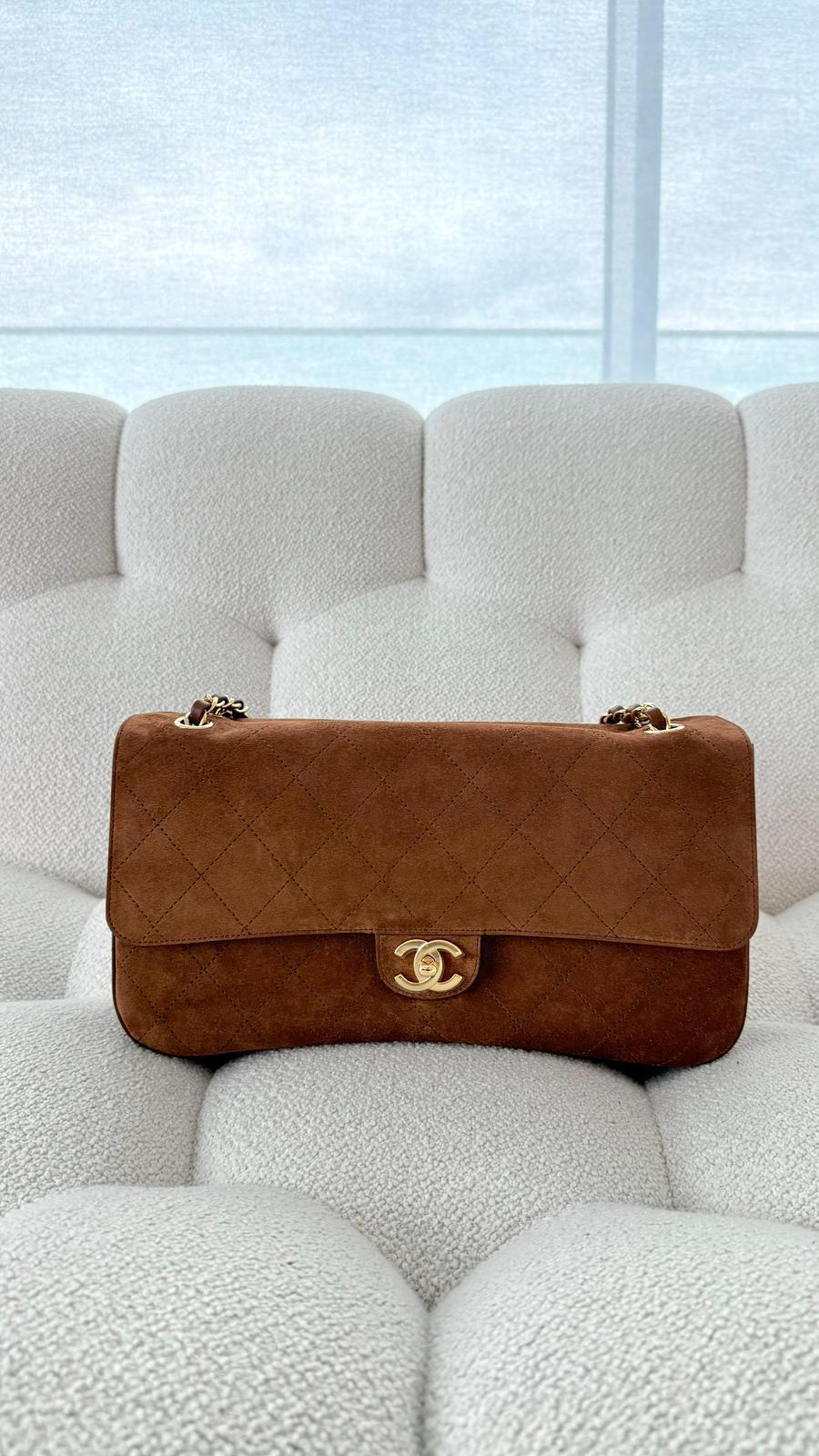 Chanel Metiers d'Art 2026 Maxi Flapbag Suede Calfskin & Gold Metal Camel