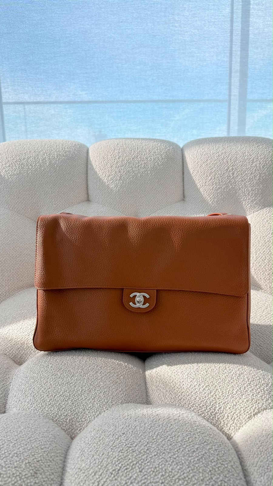 Chanel Maxi Flap Bag Grained Calfskin & Silver Metal Camel (Ref AS6233 B24008 U8390)