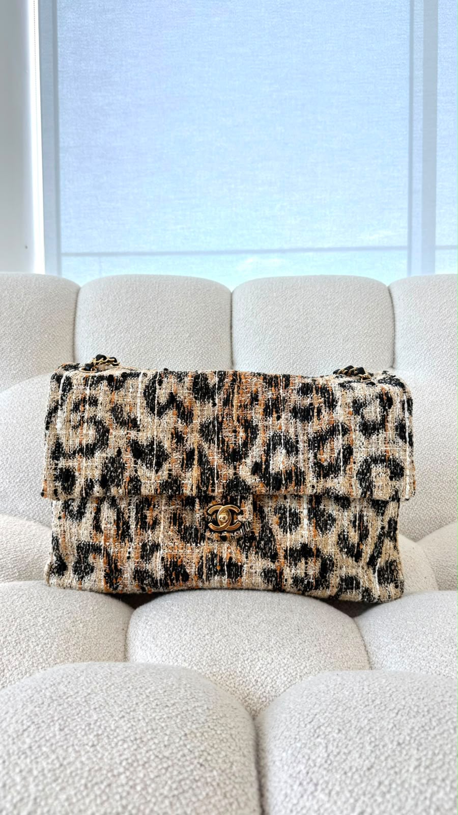 Chanel Maxi Flap Bag, Tweed, Mixed Fibers & Gold-Tone Metal Brown, Black & White