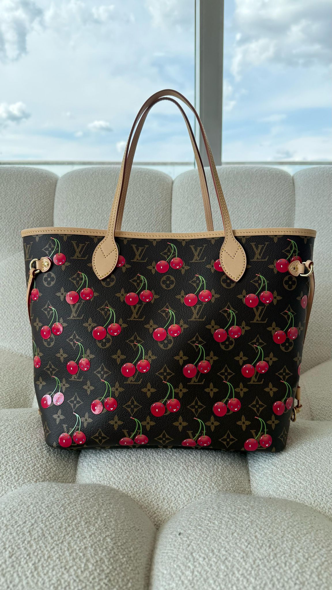 Louis Vuitton x Takashi Murakami Neverfull MM Bag “Cherry” Monogram Coated Canvas GHW