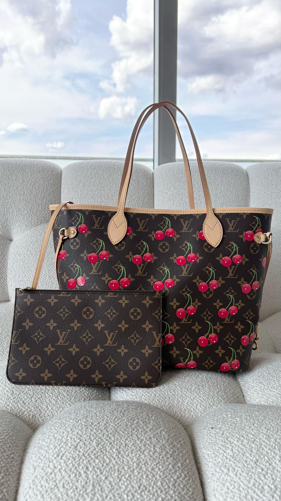 Louis Vuitton x Takashi Murakami Neverfull MM Bag “Cherry” Monogram Coated Canvas GHW