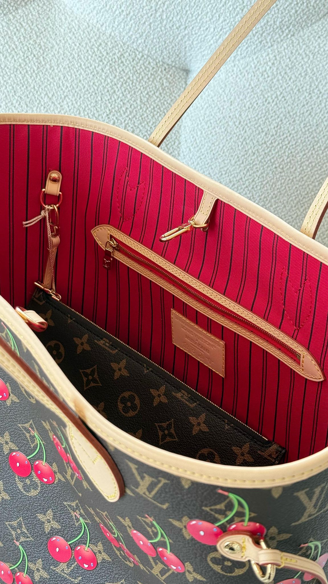Louis Vuitton x Takashi Murakami Neverfull MM Bag “Cherry” Monogram Coated Canvas GHW