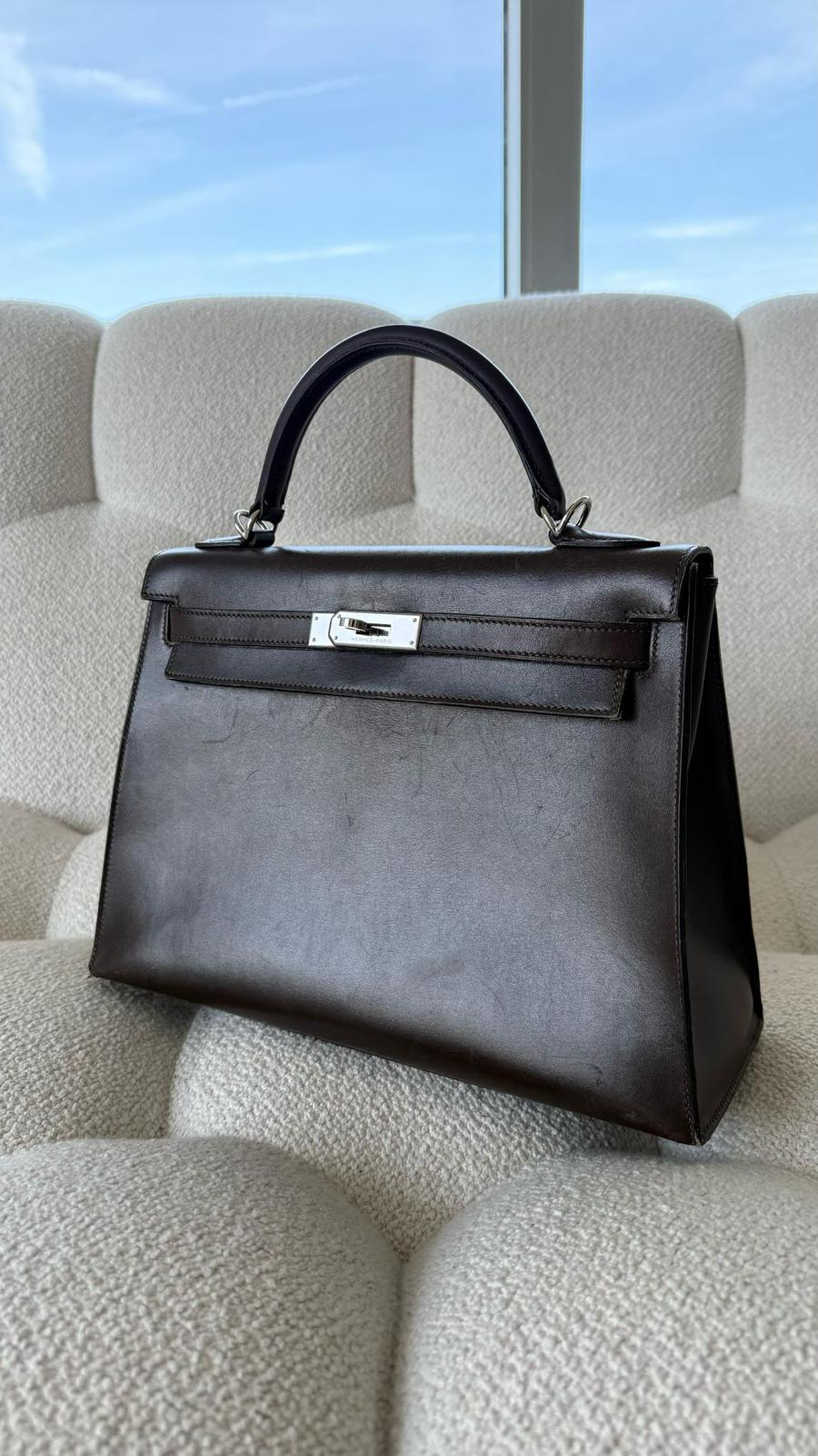 Hermès Kelly 32 Sellier Box Leather Ebene PHW (2007)
