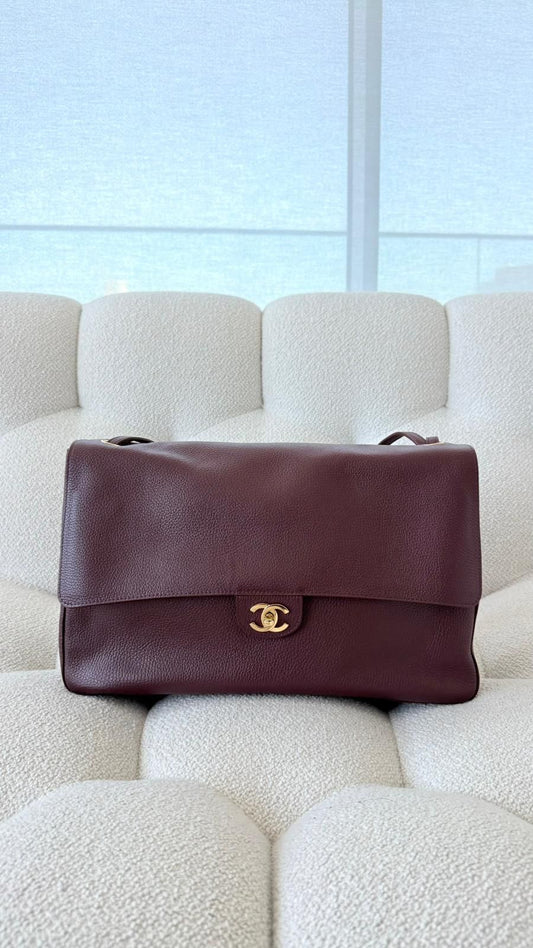Chanel Maxi Flapbag Grained Calfskin & Gold-Tone Metal Dark Burgundy
