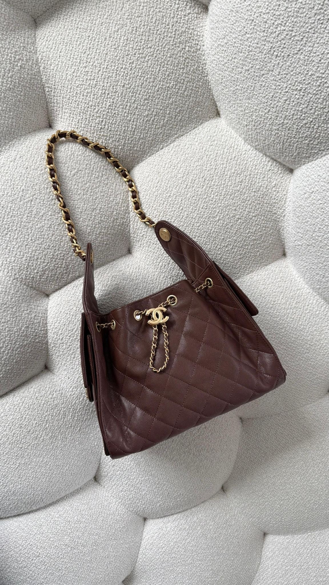 Chanel 25 Small Hobo Handbag Grained Calfskin Dark Brown GHW