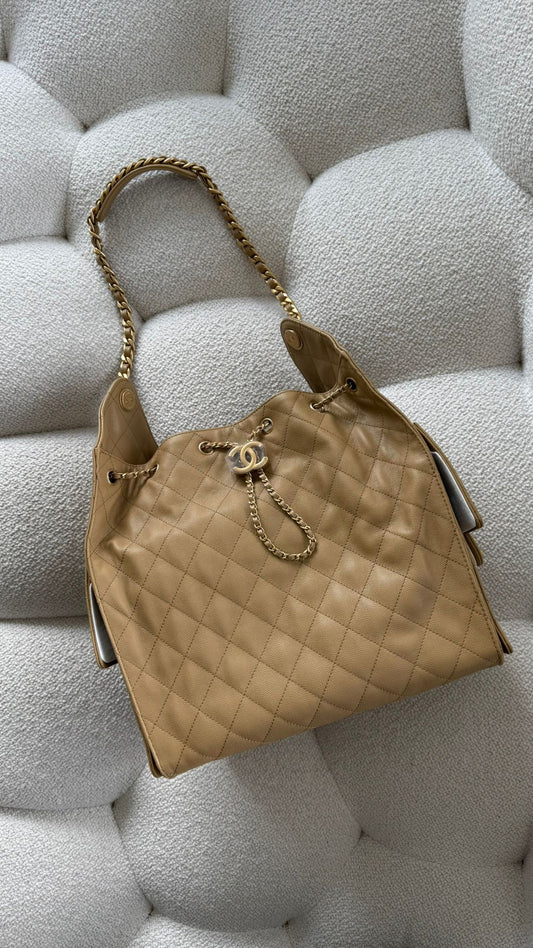 Chanel 25 Medium Hobo Dark Beige