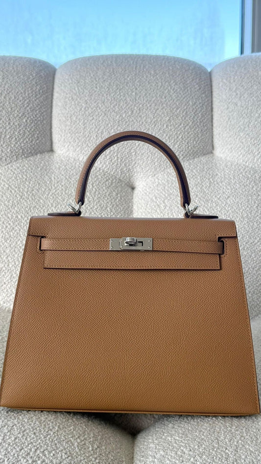 Hermès Kelly 25 Sellier Epsom Biscuit PHW K